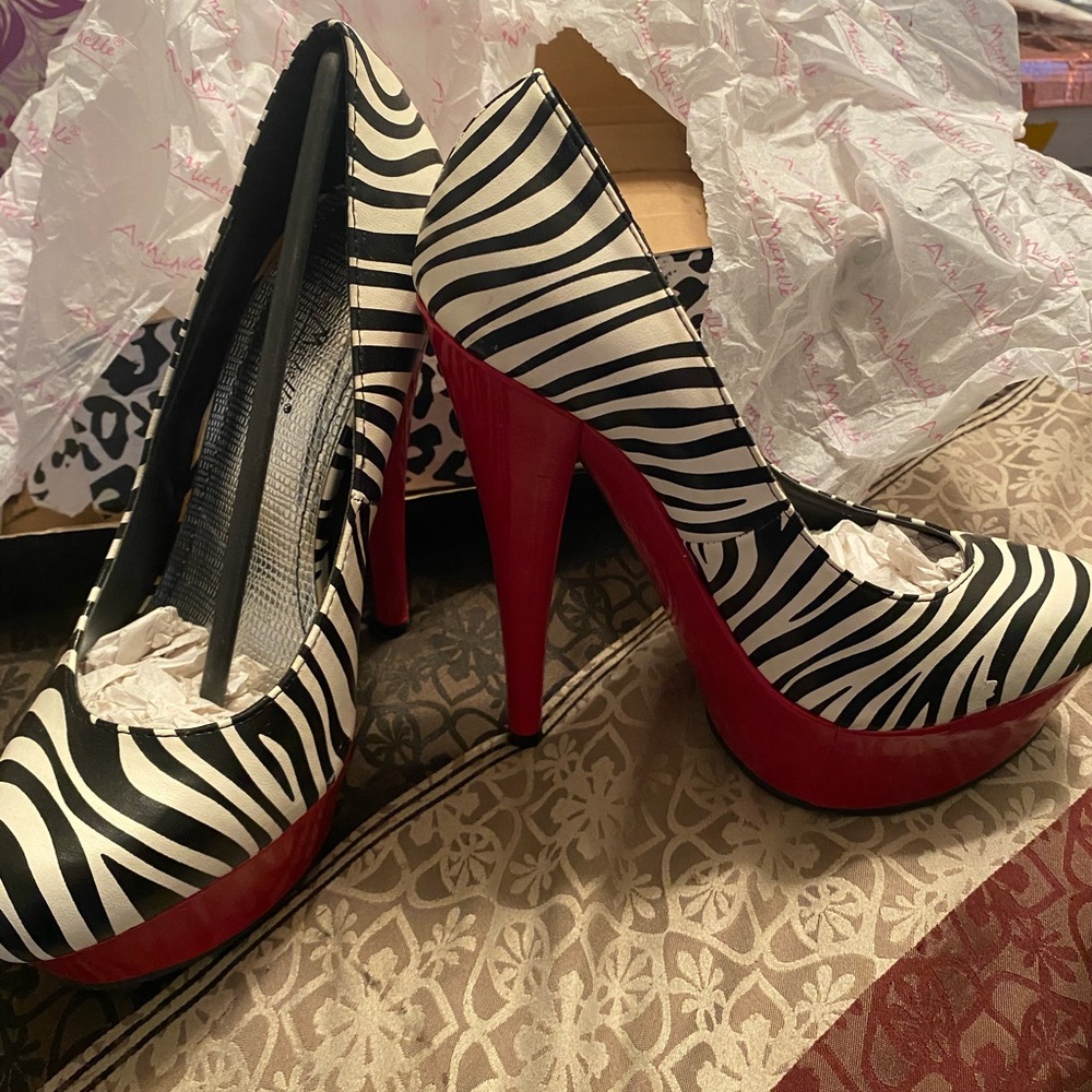 Zebra brimmed Red bottom High Heeled stelletto